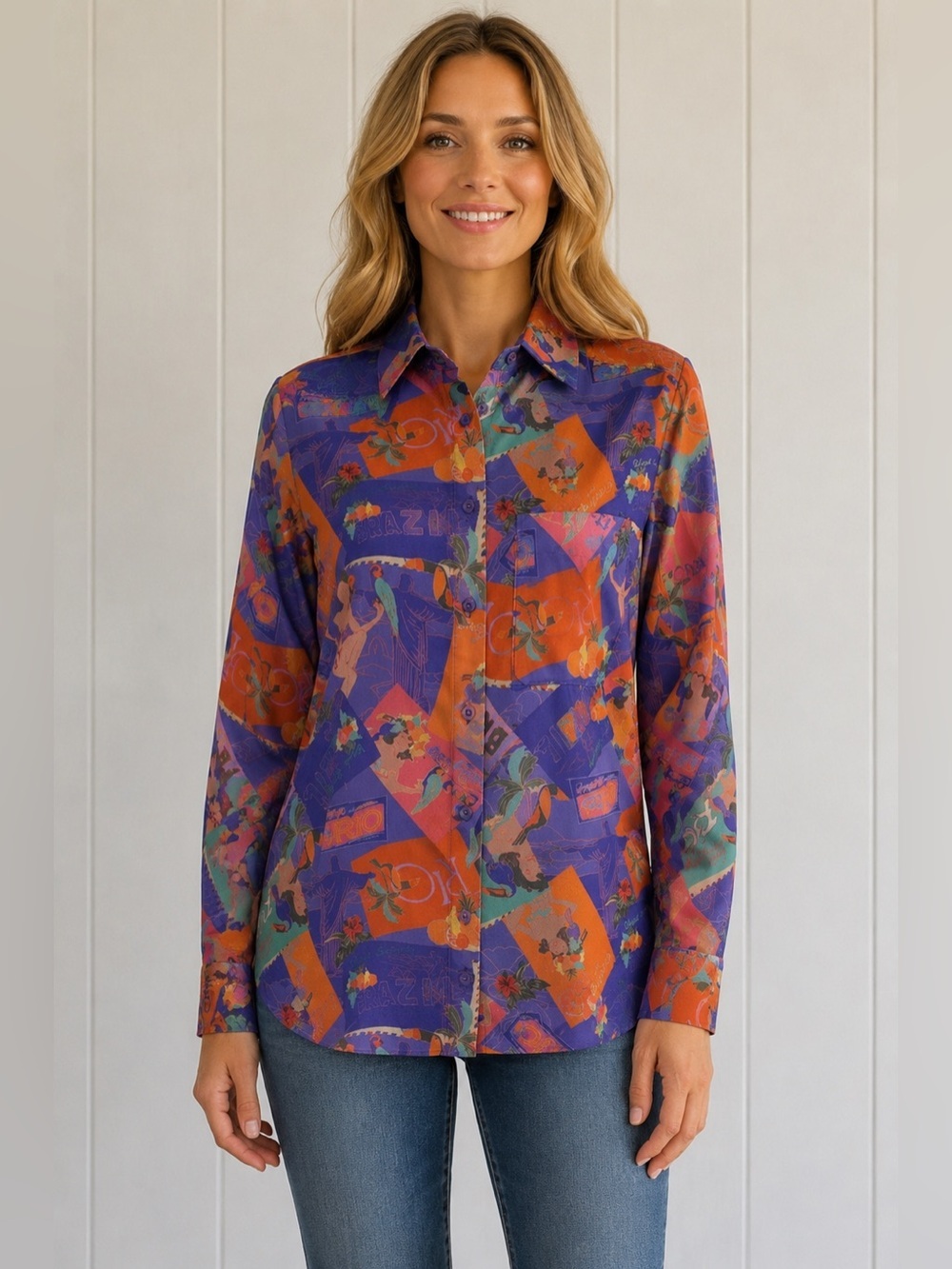 Peppermayo Blouse Button Down | Rio Brazil Travel Dopamine Resort Graphic Size 4